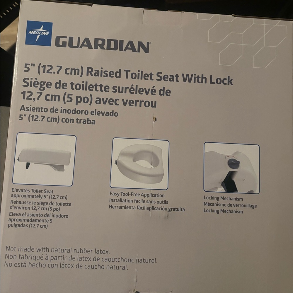 Medline Guardian 5" Raised Toilet Seat Locking Non-Slip Lightweight White - Picture 5 of 7